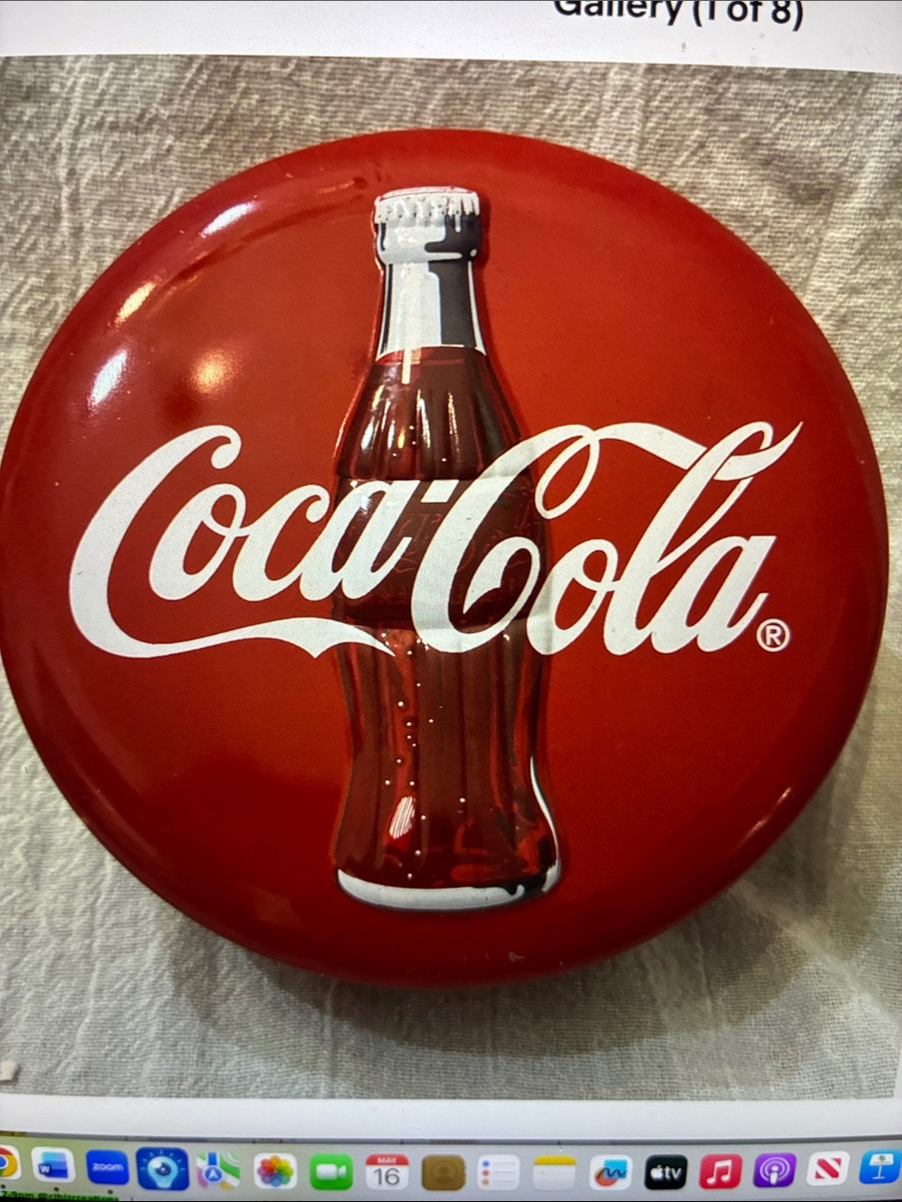 Vintage Coca-Cola Red and White Round Bottle Logo Tin 1995 Coke Metal - Picture 1 of 8